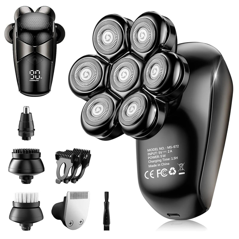 [Australia] - SHPAVVER Head Shavers for Bald Men: 5-in-1 Electric Razor - IPX7 Waterproof Shaving Grooming Kit for Balder - Turbo Speed & Precision Blades Dark Black 
