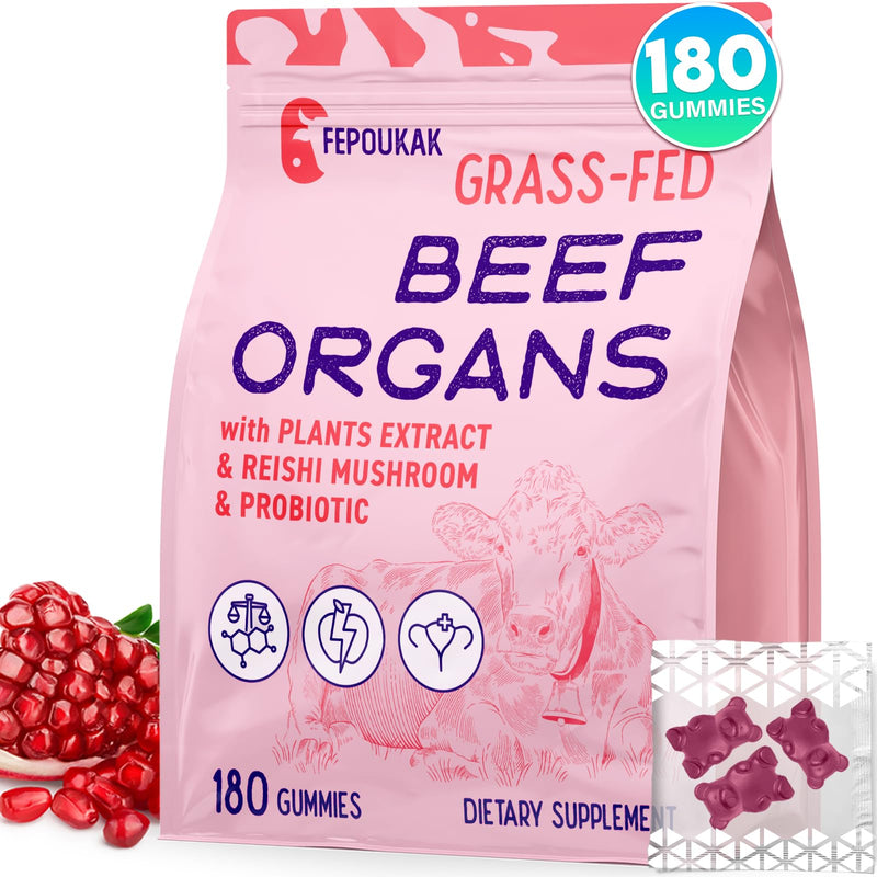 [Australia] - (180 Gummies) Beef Organ Supplement for Women - 5300mg Beef Liver, Kidney, Uterus & 10 More, for Hormone Balance, Menstruation, Energy, Immunity, Gut & Skin Health - 100% Grass Fed & Pasture Raise 180 Count (Pack of 1) 