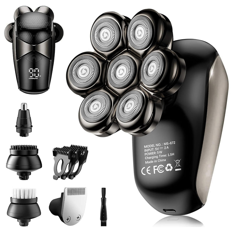 [Australia] - SHPAVVER Head Shavers for Bald Men: 5-in-1 Electric Razor - IPX7 Waterproof Shaving Grooming Kit for Balder - Turbo Speed & Precision Blades (Gold) Gold Light 