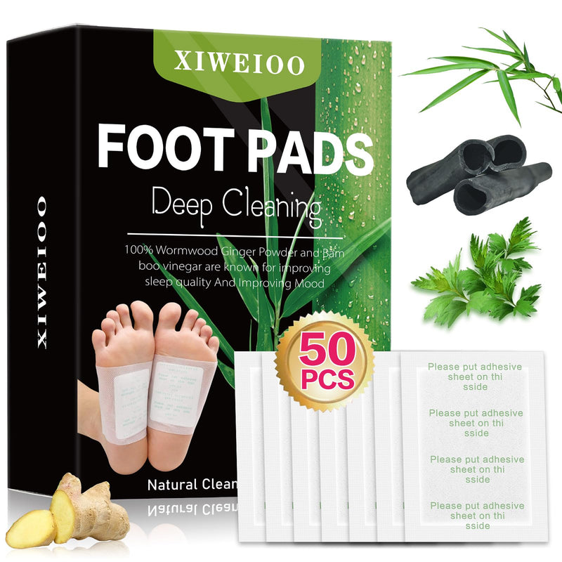 [Australia] - 50 Pack Natural Foot Pads Ginger Wormwood Bamboo Vinegar Foot Care Patch Message Deep Cleansing for Stress Relief, Better Rest, Feet Health Patches, Relaxing Muscles Kit 