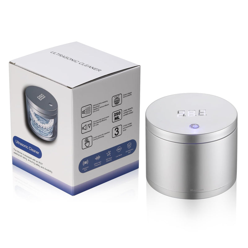 [Australia] - Ultrasonic Retainer Cleaner for Dentures,Aligner,Mouth Guards,Braces,Jewelry with UV-C Cleaner,42kHz Ultrasonic,2 Modes Ultrasonic Cleaner Machine（White） 