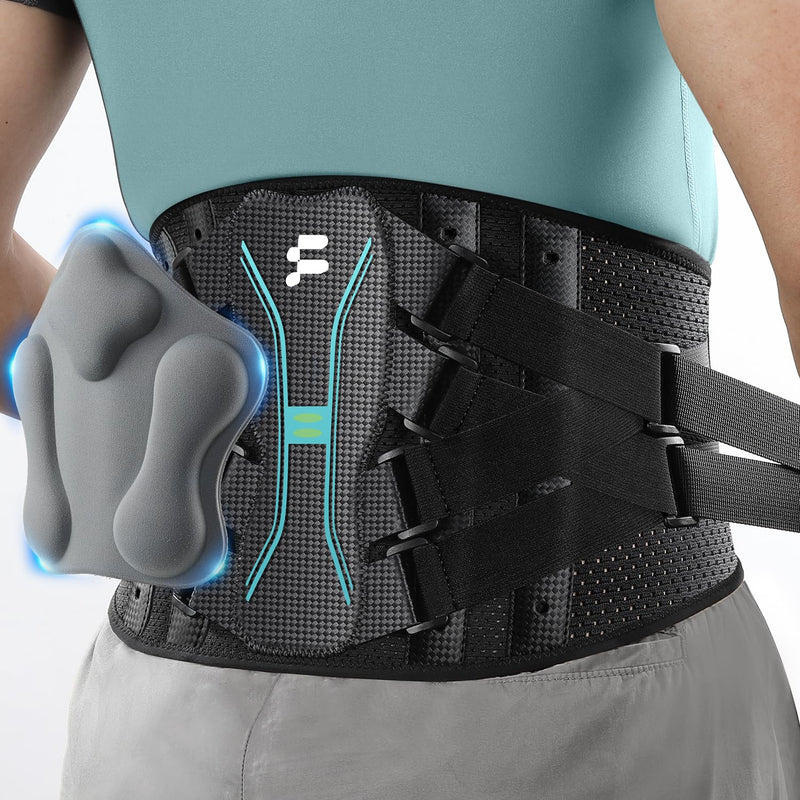[Australia] - Back Brace for Lower Back Pain Relief, Extra Lumbar Support Pillow, Lightweight Carbon Fiber Splints, Ultra-thin Mesh, Adjustable Fit, for Under Clothes, Sciatica, Posture, Lifting, Size M Black 