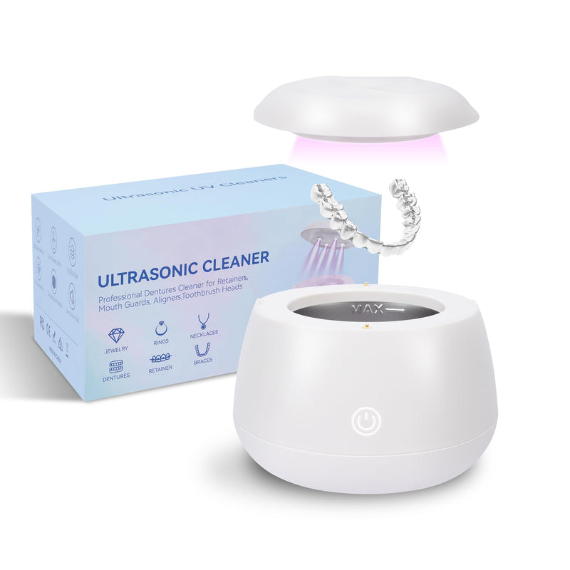 [Australia] - Ultrasonic Retainer Cleaner,48KHz Retainer Cleaner Machine, 220ML Capacity - Denture Cleaner for Mouth Guards, Aligners, Night Guard, Braces, Jewelry & Daily Oral Care White 