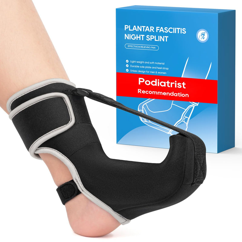[Australia] - Plantar Fasciitis Night Splint Socks - Soft Plantar Fasciitis Relief Brace for Heel Spurs, Achilles Tendonitis & Foot Drop - Comfortable Sleep Foot Brace for Women and Men Black-S 