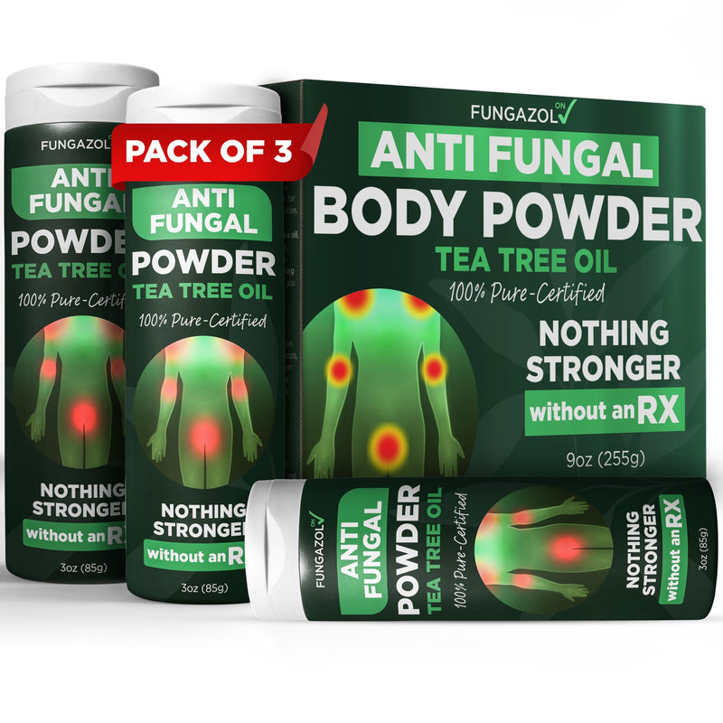 Antifungal Body Powder with Miconazole Nitrate 2% for Jock Itch & Ringworm | Medicated Body Powder for Jock Itch, Athlete's Foot, Ringworm & Odor, Soothes Itchy Skin, Tea Tree Oil, 3 oz, pack of 3