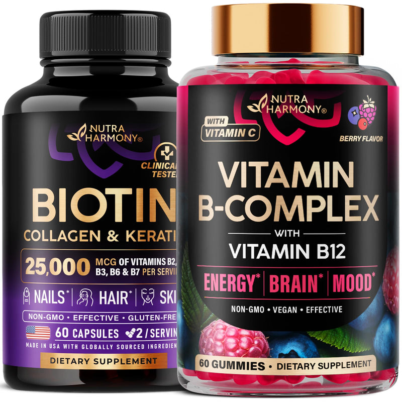 NUTRAHARMONY Biotin, Collagen, Keratin Capsules & Vitamin B-Complex Gummies