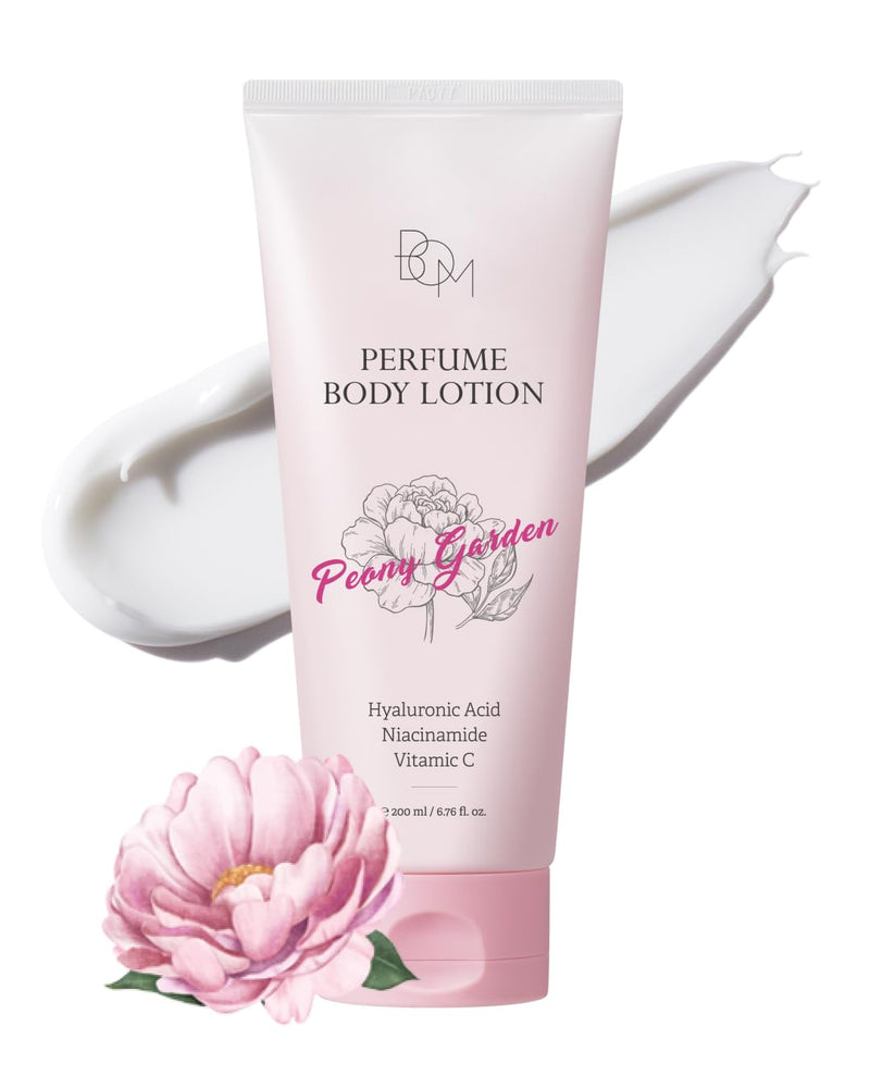 BOM Peony Garden Perfume Body Lotion 6.76 Fl Oz, Floral Scented Body Cream with Hyaluronic Acid, Niacinamide & Vitamin C, Long-Lasting Moisture & Fragrance, Non-Sticky & Smoothing, Korean Skincare 6.76 Fl Oz (Pack of 1)
