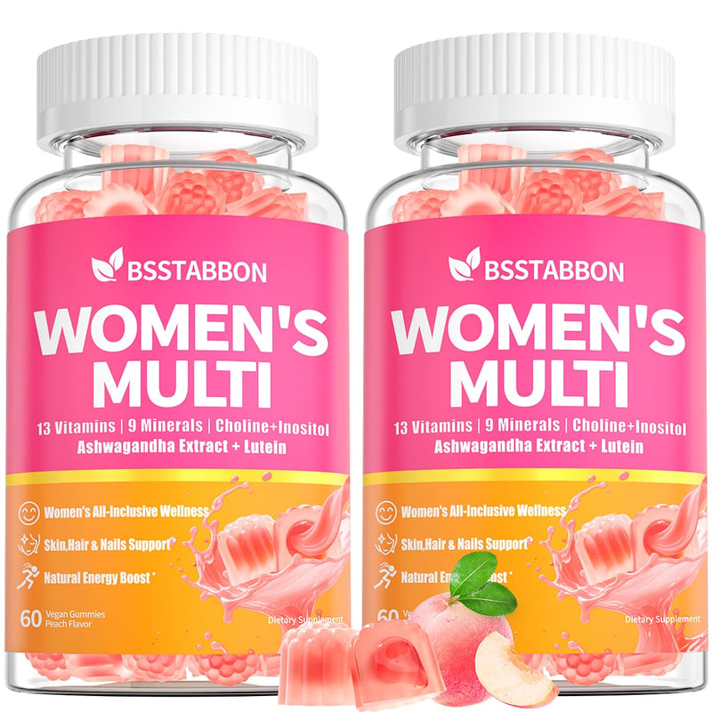 Methylated Womens Multivitamin Gummy: 34-in-1 Vegan Gummies | Sugar Free Multivitamin for Women with Iron B12 Biotin Methylfolate CoQ10 Ashwagandha - Energy, Skin & Hair Health (120Count) Peach 60 Count (Pack of 2)
