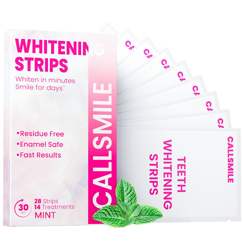 [Australia] - CALLSMILE Teeth Whitening Strips - 14 Treatments Enamel Safe, Professional Teeth Whitening with Non-Slip Dry Strip Technology, Deep Stains Removal, No Sensitivity, Mint (28 Strips) 