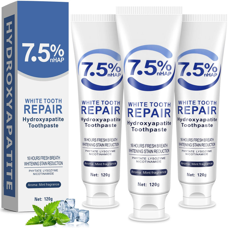 [Australia] - 7.5% Hydroxyapatite Toothpaste-Enamel Protection and Tooth Strengthening, Fluoride-Free Safe, Nano Hydroxyapatite Toothpaste Stain Removal, Whitening Tooth, Gentle Mint, Fresh Breath 3pcs 