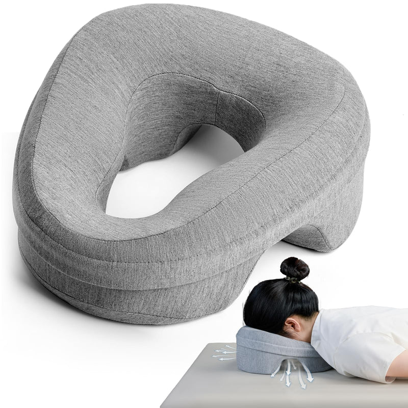 [Australia] - Face Down Pillow for Bed, Massage Headrest Face Pillow After Eye Surgery, Memory Post-Eye Recovery or Beach Tanning, Prone Sleepers with Breathable Design, Removable Grey Cover(Light Gray) Light Gray 