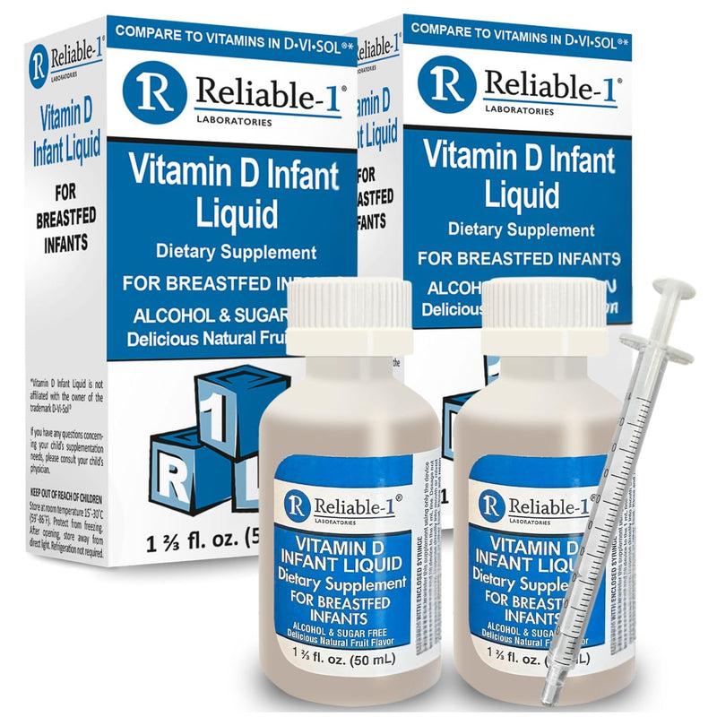 Reliable-1 Laboratories Infant Liquid Vitamin-D Drops 2-Pack (Natural Fruit Flavoring) Sugar & Alcohol Free, for Breast Feeding Babies 0-12 Months and Up