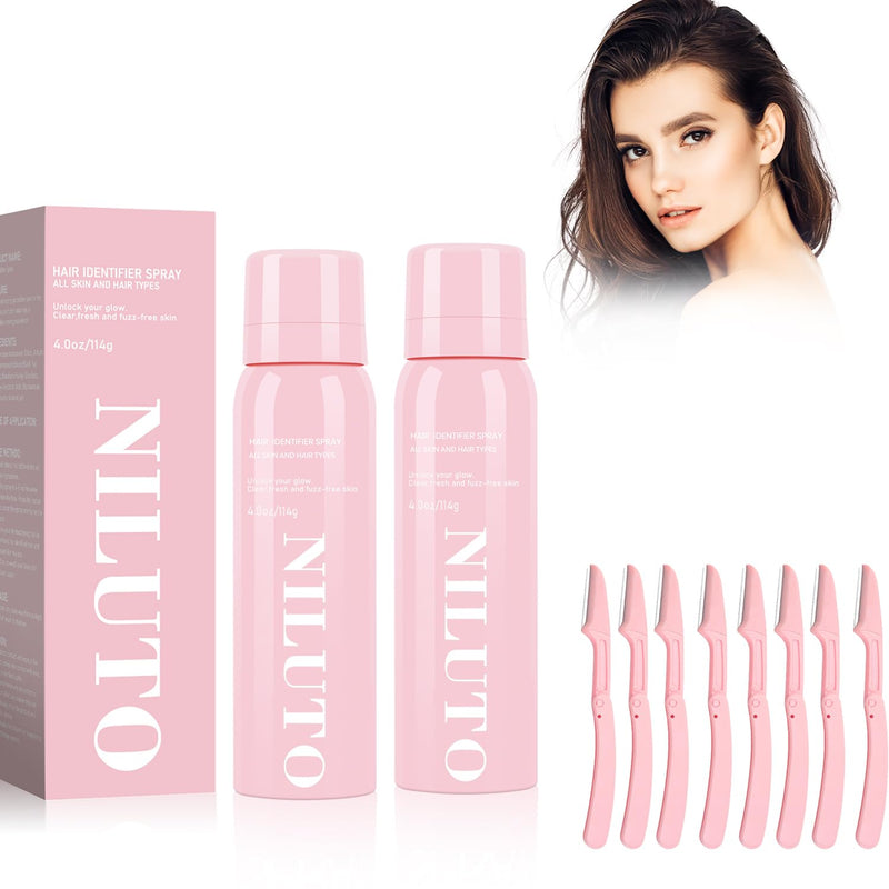 2Pack Hair Identifier Spray for Face Shaving, Moisturizing and Skin Care Dermaplaner Spray,Skin Body Hair Identifier Comfortable Face Shaving Powder (Pink 2pack 01)