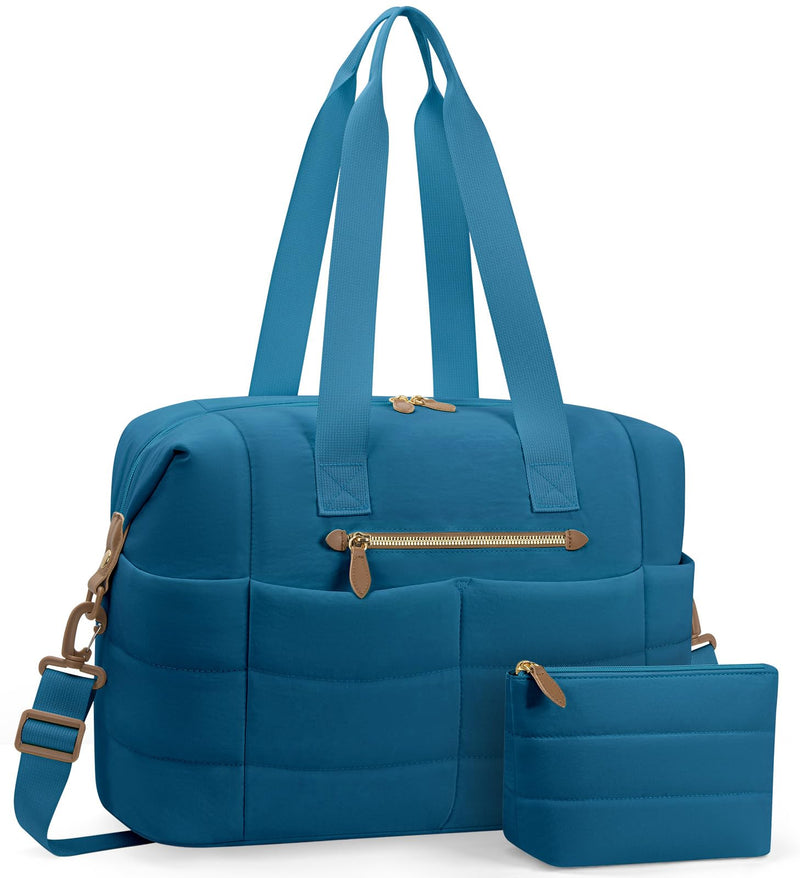 Tuwubi Travel Duffel Bag, Puffer Gym Bag for Women Weekender Overnight Bags, Carry On Luggage Tote Hospital Bag for Women Labor Delivery with Toiletry Pouch(Tale Blue, L) Tale Blue Large