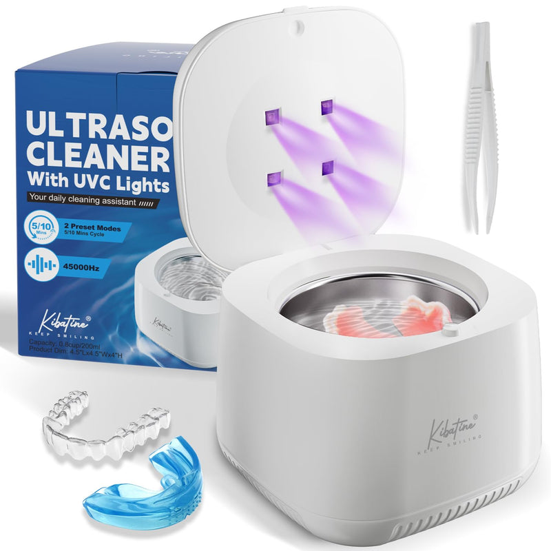 [Australia] - Ultrasonic Retainer Cleaner Machine with 4 UV Lights for Denture Aligner Retainer Mouth Guard Jewelry Rings, Ultrasonic Denture Cleaner for All Dental Appliances White 