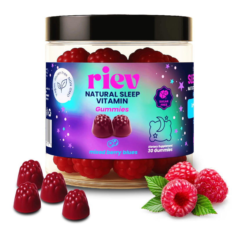 Reiv Natural Sleep Vitamin Gummies – 6mg Melatonin with L-Theanine, ZInc & Lemon Balm – Vegan, Sugar-Free, Gluten-Free – Natural Nighttime Relaxation – Mixed Berry Flavor – 30 Count