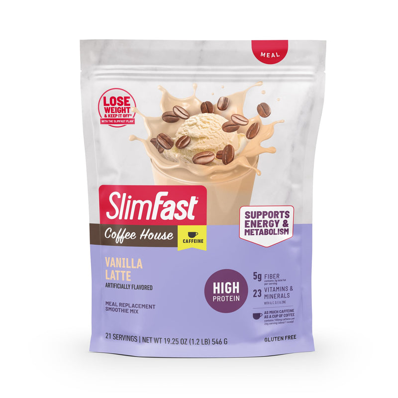 SlimFast High Protein Meal Replacement Powder, Caffeine Protein Powder, Energizing Protein Mix, Vitamin and Mineral Blend, Gluten Free, Coffee Flavored Protein Powder, Vanilla Latte, 21 Servings 19.25 Ounce (Pack of 1)