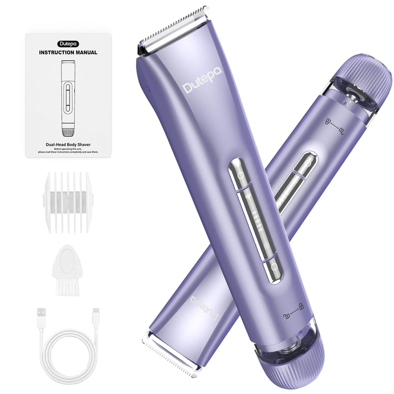 [Australia] - 2-in-1 Electric Bikini Trimmer for Women, IPX7 Waterproof, Rechargeable Razor with Double-Edged Blade, Portable Hair Removal Shaver for Wet and Dry Use (Purple) Purple 