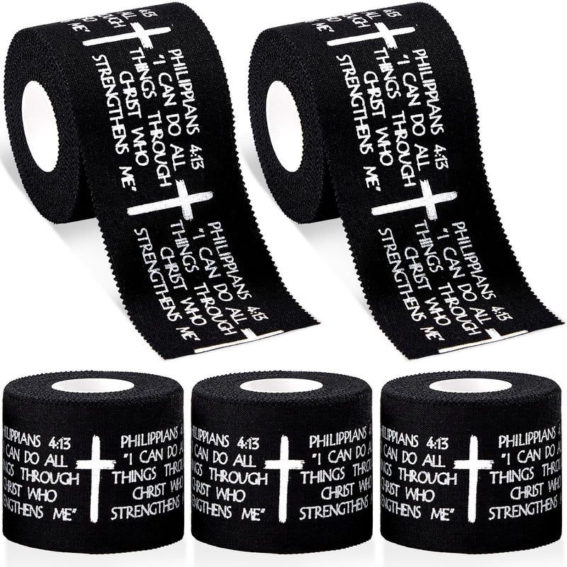 5Pcs Christian Athletic Tapes 2in x 23ft Black Cotton Zinc Oxide Sport Tape Faith Cross Sports Wristbands Religious Bible Verse Wrist Tape for Football Baseball Gymnastic Boxing First Aid Injury Wrap 5