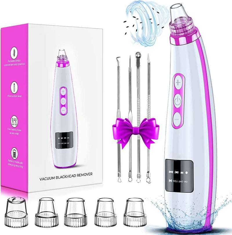 Blackhead Remover Pore Vacuum Upgraded Facial Pore Cleaner Electric Comedone Whitehead Extractor Tool-5 Suction Power,5 Probes,USB Rechargeable Blackhead Vacuum Kit for Women & Men Purple