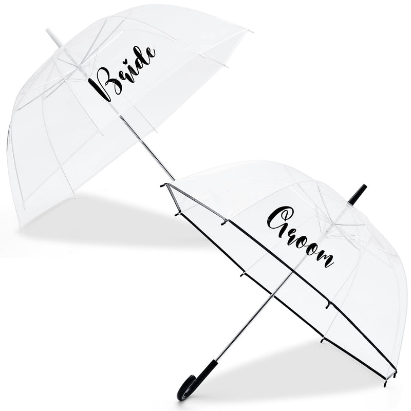 2 Clear Wedding Umbrellas, Large Bubble Wedding Umbrella for Bride and Groom with J Hook Handle Lightweight Bridal Umbrellas for Weddings Rain Outdoor Ceremony