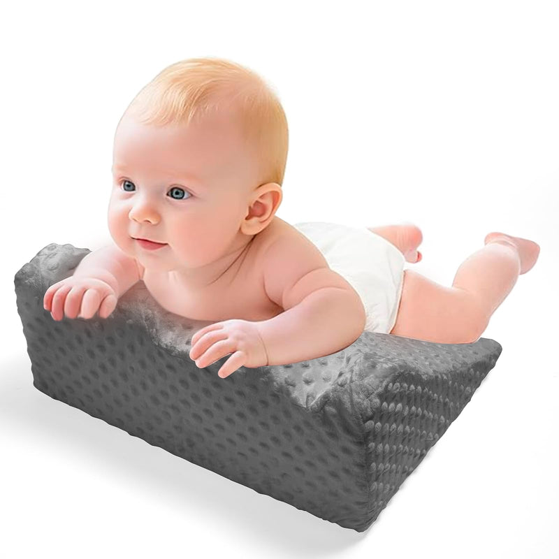 [Australia] - Baby Tummy Time Prop for Neck and Shoulder Strength Growth, Memory Foam Nursery Support for Infant Baby Washable Removable Cover Grey 