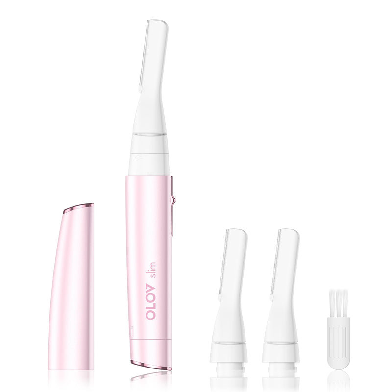 [Australia] - Facial Hair Removal for Women, Painless Eyebrow Trimmer with Pivoting Head, Electric Battery Operated Body Hair Remover with 2 Replaceable Blade for Face Neck Chin Bikini, Pink 