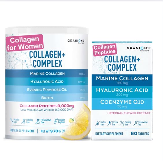 Granions Marine Collagen Tablets with CoQ10 and Lemon Powder - Hydration, Glow & Beauty Care Bundle