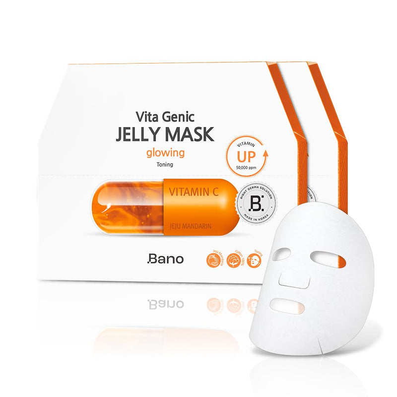 Bano Vita Genic Jelly Glowing Sheet Mask | Korean Calming Face Mask | 20EA | Glow Face Mask for Sensitive Skin | Vitamin C | Biotin & Niacinamide | Pore Mask for Sensitive Skin | Skincare for Glass Skin 1 Count (Pack of 20)