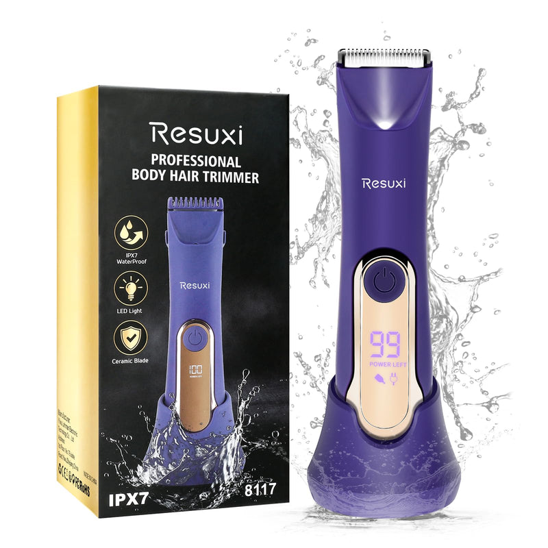 [Australia] - RESUXI Electric Bikini Trimmer for Women,Pubic Hair Trimmer Ceramic Blade Electric Razors Shaver for Underarm Leg Arm Body Hair Private Area,Wet/Dry IPX7 Waterproof Rechargeable LCD Display LED Light Purple 