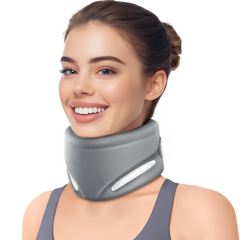 [Australia] - Ergonomic Neck Brace for Neck Pain and Support, Throat-Friendly V-Shaped Cervical Collar with Dual Memory Foam for Cervical Spine Pressure Relief and Vertebrae Stability, Non-Washable (14.0" - 16.5") 