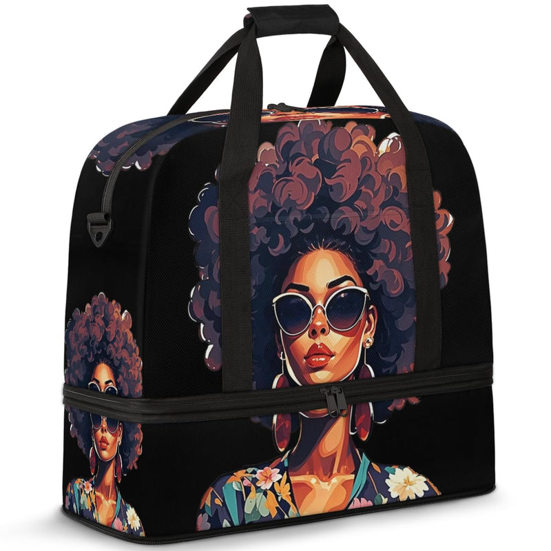 African Women Foldable Travel Duffel Bag, Expandable Weekender Overnight Carry on Bags with Shoe Compartment Sport Tote Gym Luggage for Women Men African Women