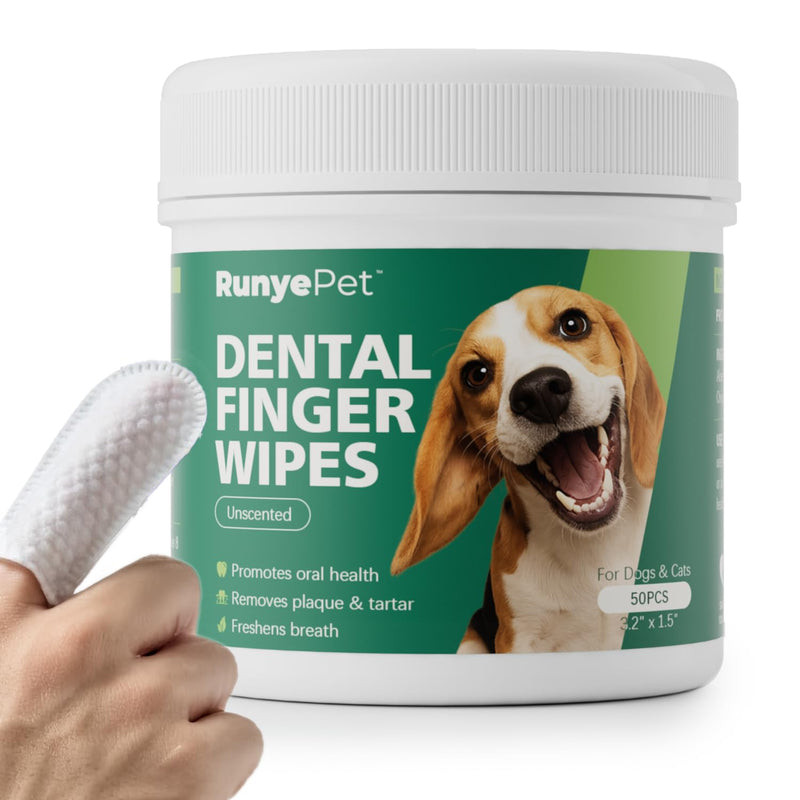 [Australia] - Pet Dental Finger Wipes for Dog & Cats, Remove Bad Breath by Removing Plaque and Tartar Buildup No-Rinse Dog Finger Toothbrush, Disposable Gentle Cleaning & Gum Care Pet Wipes, 50 Counts 50 Ct Finger Wipes 50ct 