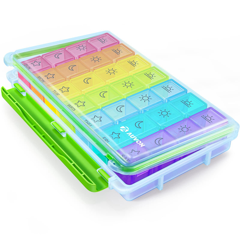 AUVON Large Moisture-Proof Weekly Pill Organizer 4 Times a Day, BPA-Free | 7 Day Pill Box Case with Portable Design for Travel, Removable Individual Containers Hold Vitamins, Supplements, Medications Light Blue