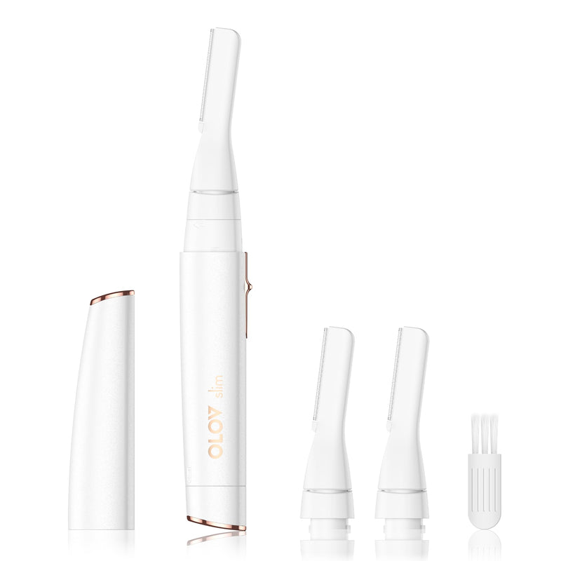 [Australia] - Facial Hair Removal for Women, Painless Eyebrow Trimmer with Pivoting Head, Electric Battery Operated Body Hair Remover with 2 Replaceable Blade for Face Neck Chin Bikini, White 