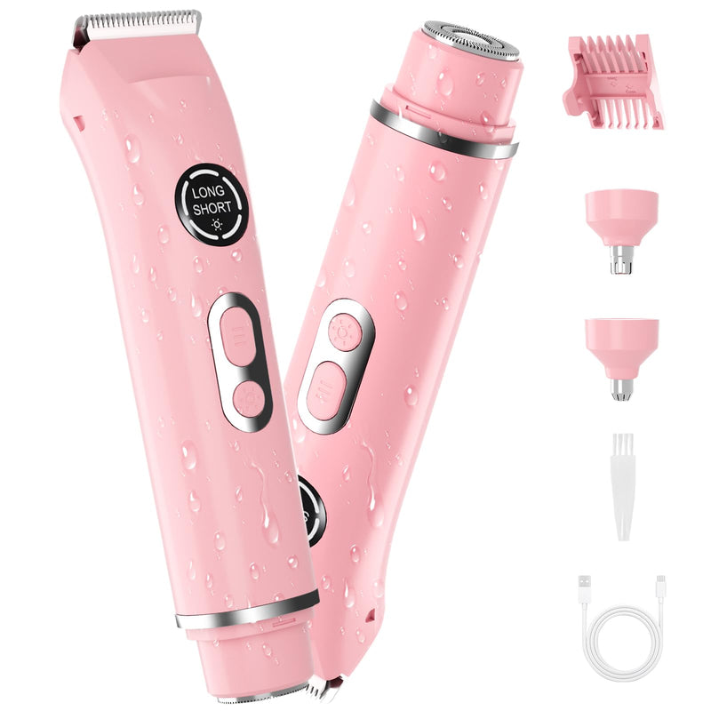 [Australia] - 4-in-1 Bikini Trimmer for Women - Painless Electric Razor for Silk Skin, Cordless Body Shaver 4 Heads, Lady Facial Razor Travel Kit, IPX7 Waterproof, USB-C Charge, Ideal for Teens Brides, Pink 