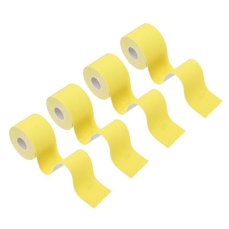 PATIKIL 5.5 Yard x 2 Inch Kinesiology Tape, 4 Roll Adhesive Cotton Sports Muscle Support Tapes Waterproof Elastic Tape for Knee Ankle Wrist Shoulder, Yellow