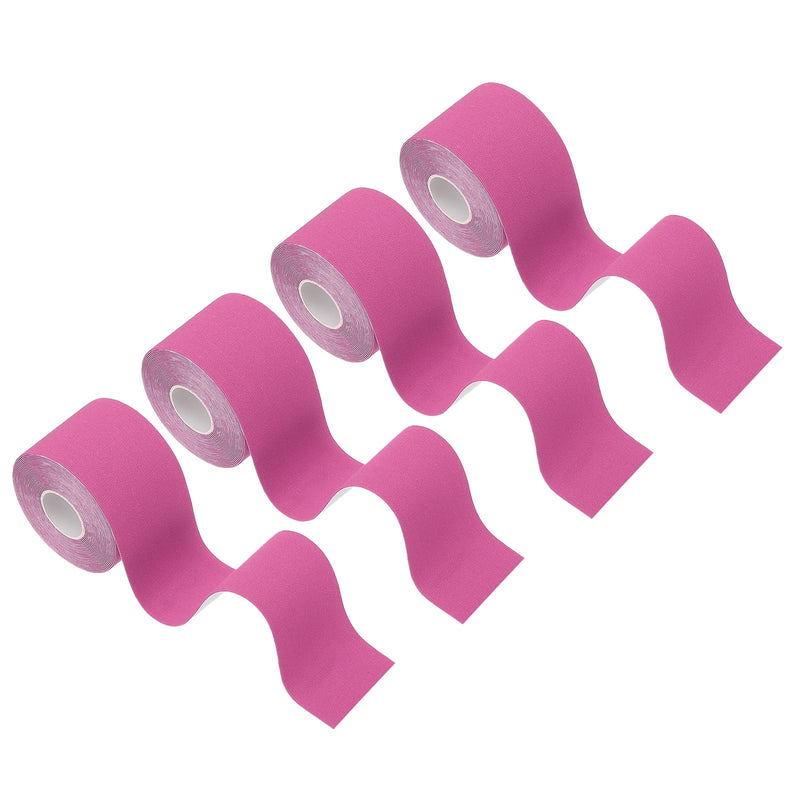 PATIKIL 5.5 Yard x 2 Inch Kinesiology Tape, 4 Roll Adhesive Cotton Sports Muscle Support Tapes Waterproof Elastic Tape for Knee Ankle Wrist Shoulder, Rose Red