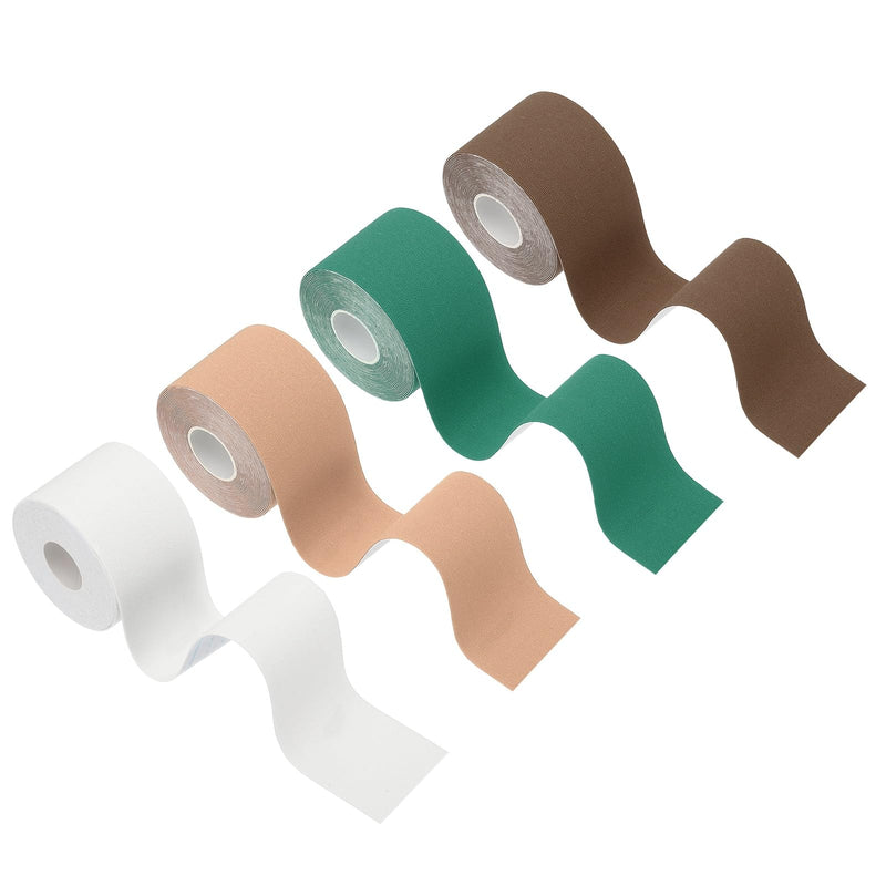 PATIKIL 5.5 Yard x 2 Inch Kinesiology Tape, 4 Roll Adhesive Cotton Sports Muscle Support Tapes Waterproof Elastic Tape for Knee Ankle Wrist Shoulder, Brown/White/Dark Green/Skin