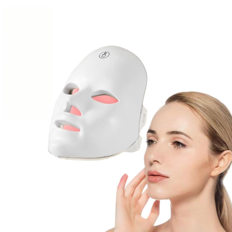 Multi-Color LED Glow Facial Mask - Rechargeable Beauty Lighting Device with Auto Timer (White) White