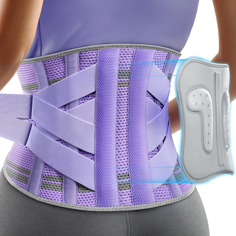 [Australia] - Back Brace for Lower Back Pain Women with 9X Support System, Ergonomic Lumbar Support for Pain Relief, Breathable Mesh Design with 3D Silicone Pad for Sciatica, Purple Size M (Waist: 33.5"-39.4") Medium (Waist: 33.5"-39.4") 