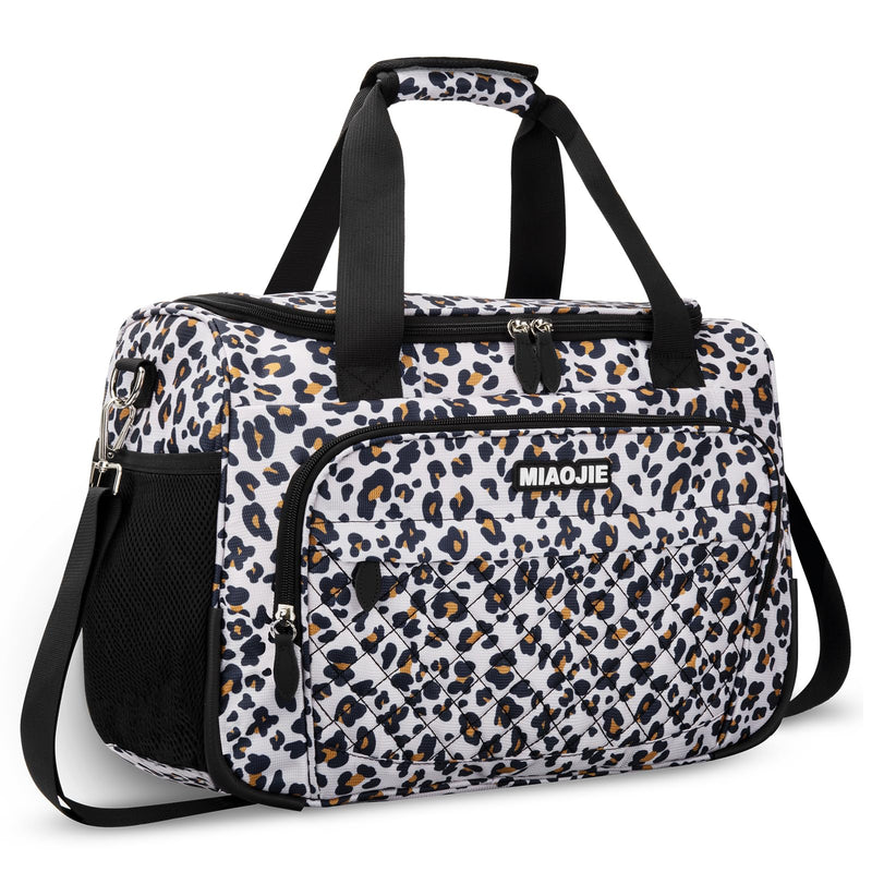 Travel Duffle Bag for Women, Underseat Carry On luggage Bag Foldable Overnight Weekender Hospital Bag Lightweight Airplanes Personal Item Travel Tote Bag for Women Birthday Gifts, 16IN Leopard Print