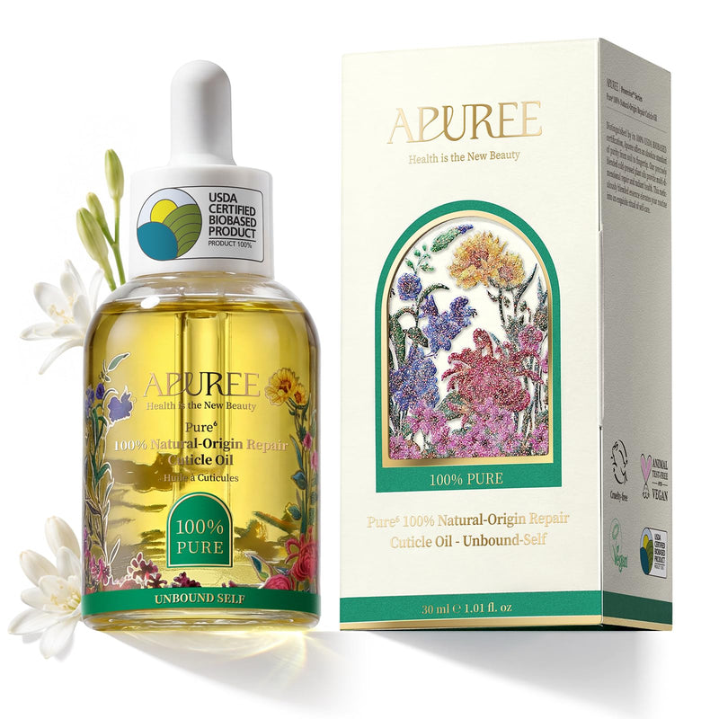APUREE 100% Bio-Based Cuticle Oil 1 fl oz with Organic Tuberose Extract | Deep Moisture for Dry Cuticles & Weak Thin Nails, Nail Strengthening & Growth Oil with Jojoba Oil & Squalane, USDA Verified White