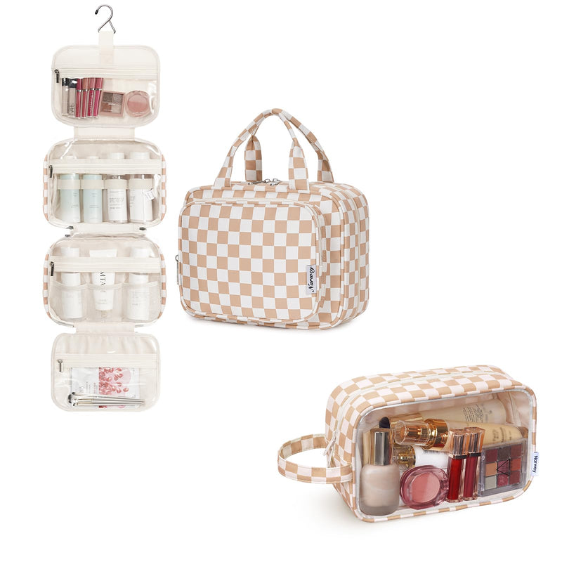 Narwey Checkered Hanging Toiletry Bag with Clear Makeup Bag