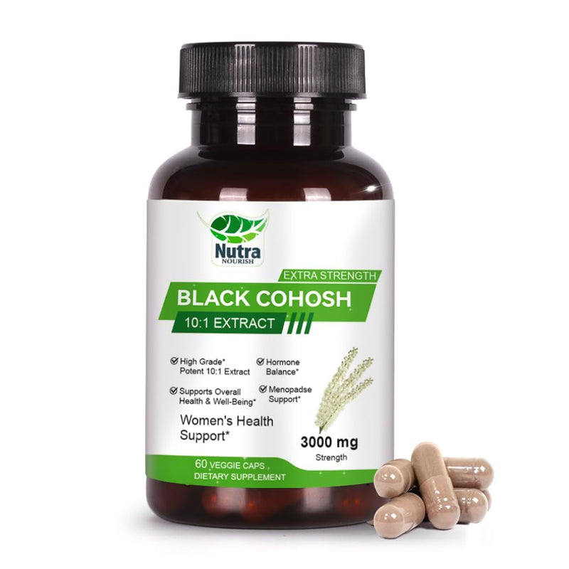 [Australia] - Black Cohosh Capsules,3000mg Strength,Black Cohosh Supplements for Women Menopause Hot Flashes,Non-GMO,60 Vegetarian Capsules 