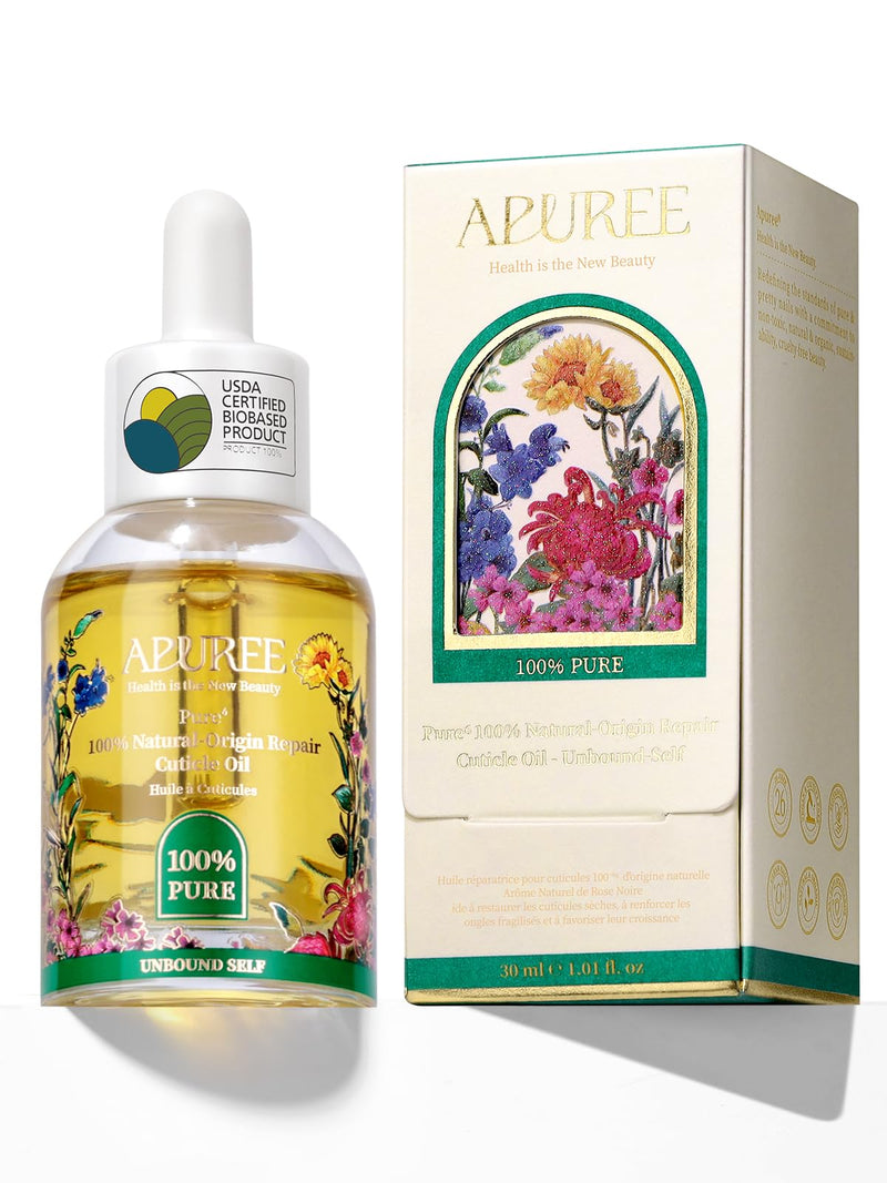 APUREE 100% Bio-Based Cuticle Oil 1 fl oz with Organic Black Rose Extract | Deep Moisture for Dry Cuticles & Weak Thin Nails, Nail Strengthening & Growth Oil with Jojoba Oil & Squalane, USDA Verified Gold