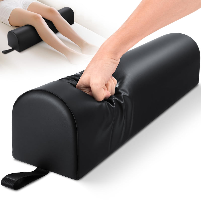 [Australia] - Noverlife 3/4 Round Massage Table Bolster Pillow with Strap Handle, 26 x 6 x 6 in PU Leather Massage Bolster for Under Legs, Cozy Positioning Support Pad for Knee Neck Back Pain Relief - Black 