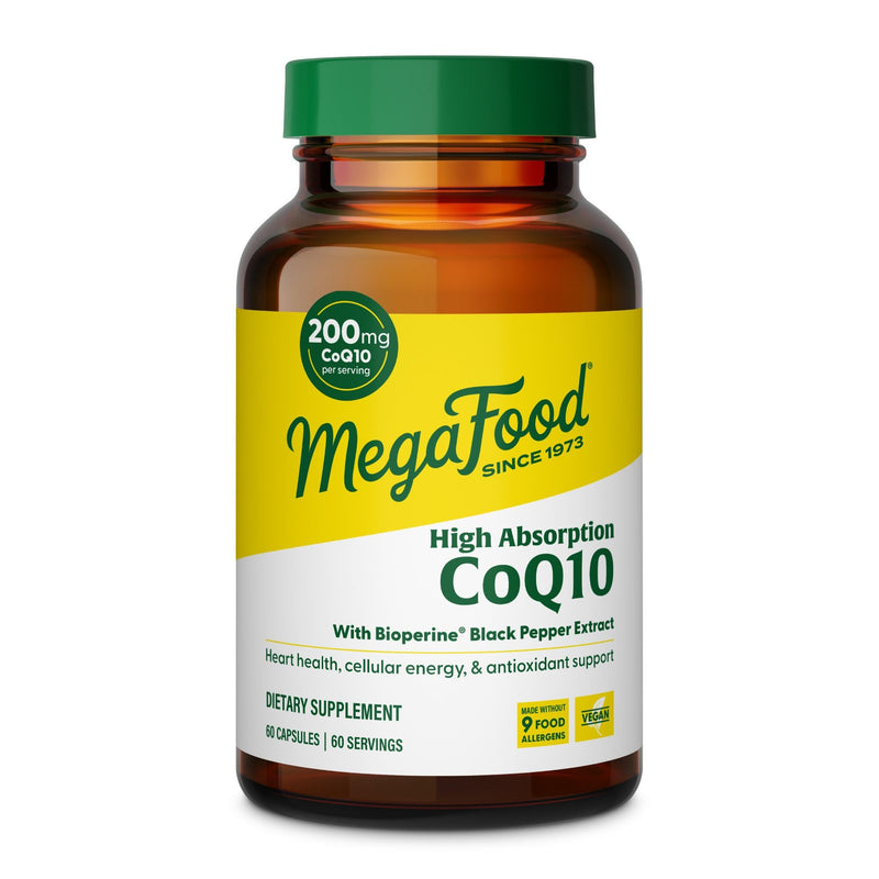 MegaFood High Absorption CoQ10 200mg per Serving, Black Pepper, 60 Capsules | Healthy Aging Antioxidant, Heart Health, BioPerine Black Pepper Extract to Enhance Absorption, Non-GMO, Vegan, 60 Servings