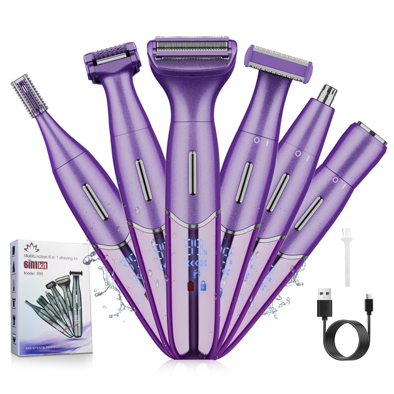 [Australia] - Electric Razor for Women,6 in 1 Women's Bikini Trimmer Shaver for Women & Men Pubic Hair, Private Area, Legs, Eyebrow,Face, Nose, Eyebrow, Body Hair Removal IPX5 Waterproof Wet & Dry 