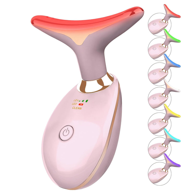 [Australia] - 7 Color Face and Neck Massager Light Therapy, Red Light Based Facial Massager for Skin Care, Firming, Smoothing (Pink) Bright Pink 